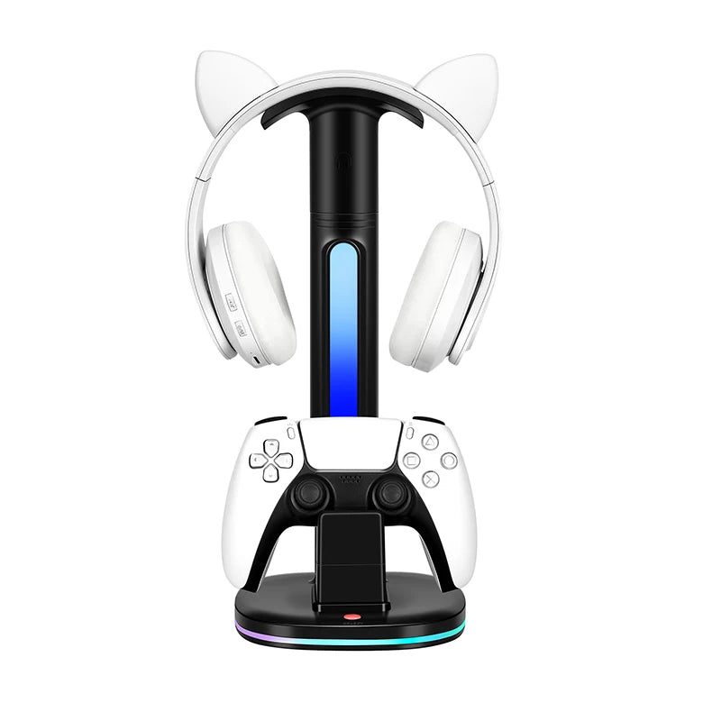 LED Display Stand for PS5 Game Controller & Headphone Charging Station for Playstation 5 Gamepad Headset Stand Accessories