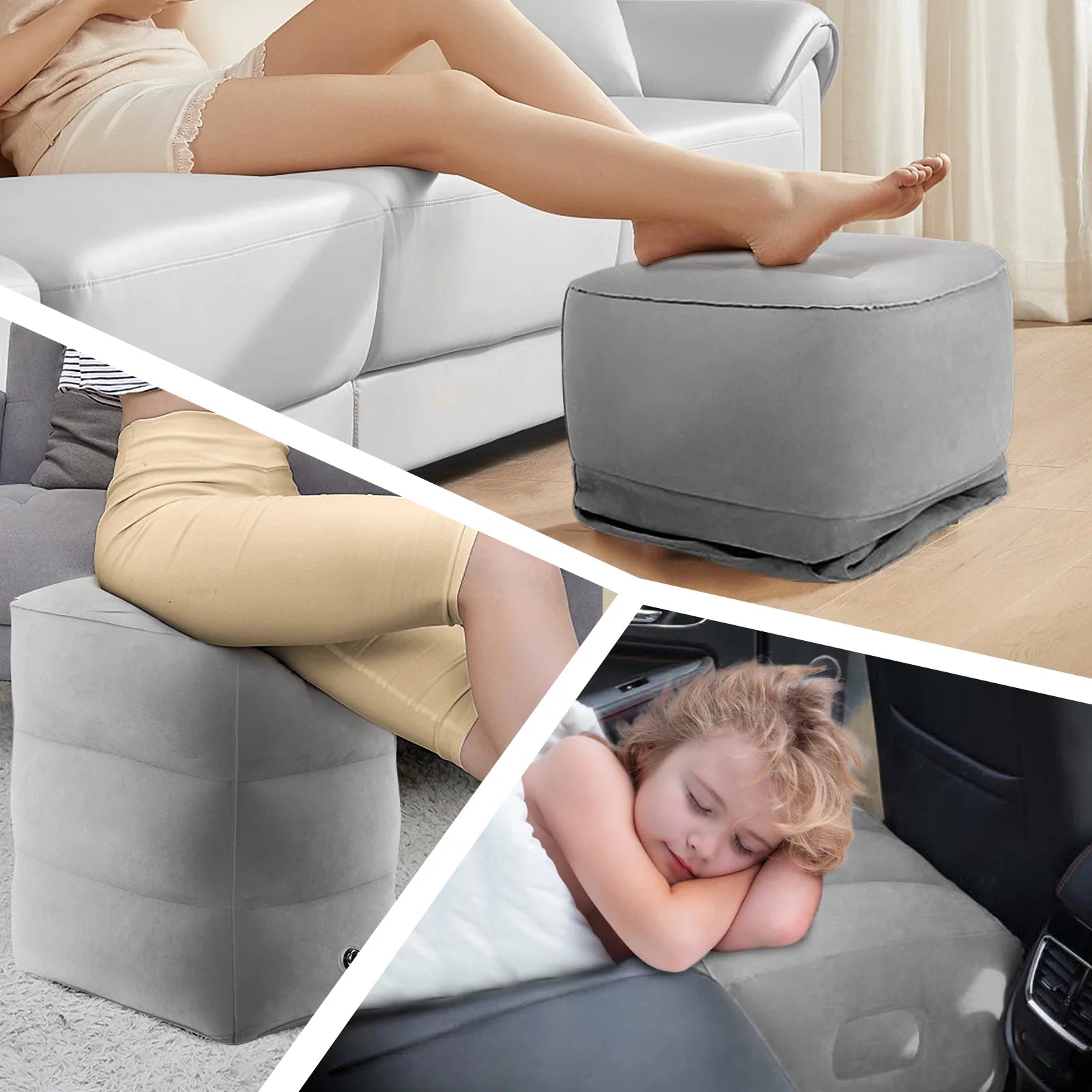 Airplane Foot Rest Travel Foot Rest Pillow Inflatable Travel Foot Rest for Airplanes Adjustable Height 3-Layer Ergonomic Folding