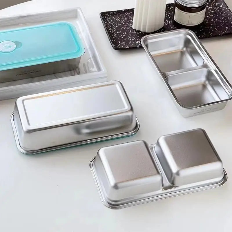 Stainless Steel Snack Containers For Kids Double Compartment Reusable Snack Containers Leak-proof Lunch Boxes For Sports Picnic