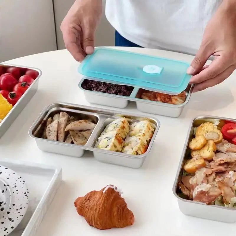 Stainless Steel Snack Containers For Kids Double Compartment Reusable Snack Containers Leak-proof Lunch Boxes For Sports Picnic