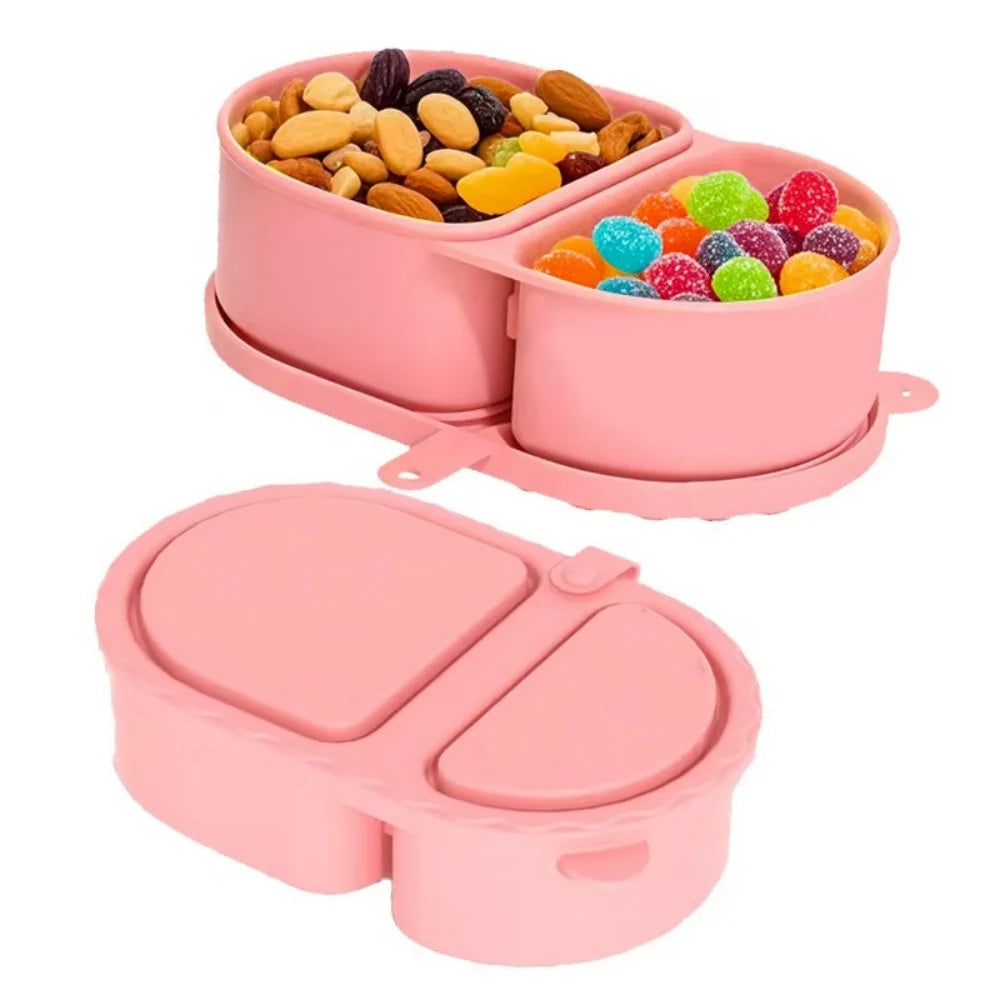 Premium Silicone Reusable Snack Containers,Double Compartment Snackle Box,Leakproof Sauce and Salad Box, for,Picnics,Office