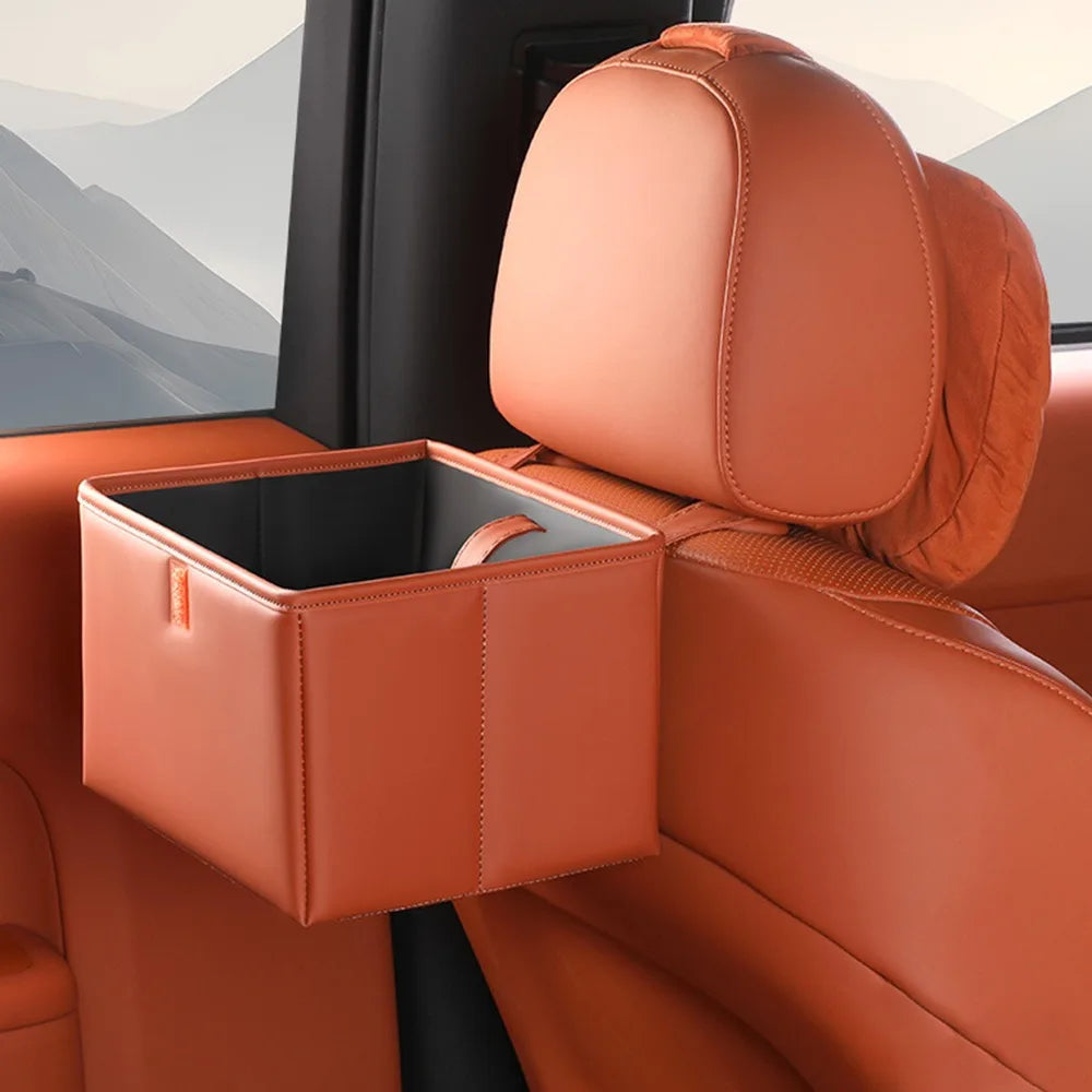 Leather Foldable Car Trash Bin Waterproof Space Saving Car Backseat Storage Box Universal Foldable Vehicle Trash Can