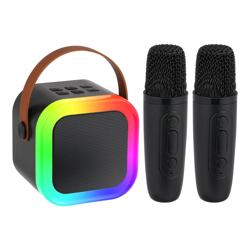 Portable Mini Karaoke Machine With 2 Wireless Microphones Bluetooth 5.0 Speaker RGB Lights Voice Change for Home Party Kids Gift