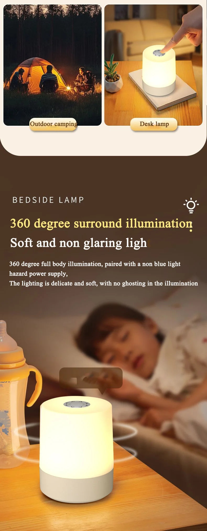 Touch Night Lamp USB LED Lamp Remote Control Switch Rechargeable Three Colors Lights Bedroom Portable Table Bedside Night Lamp