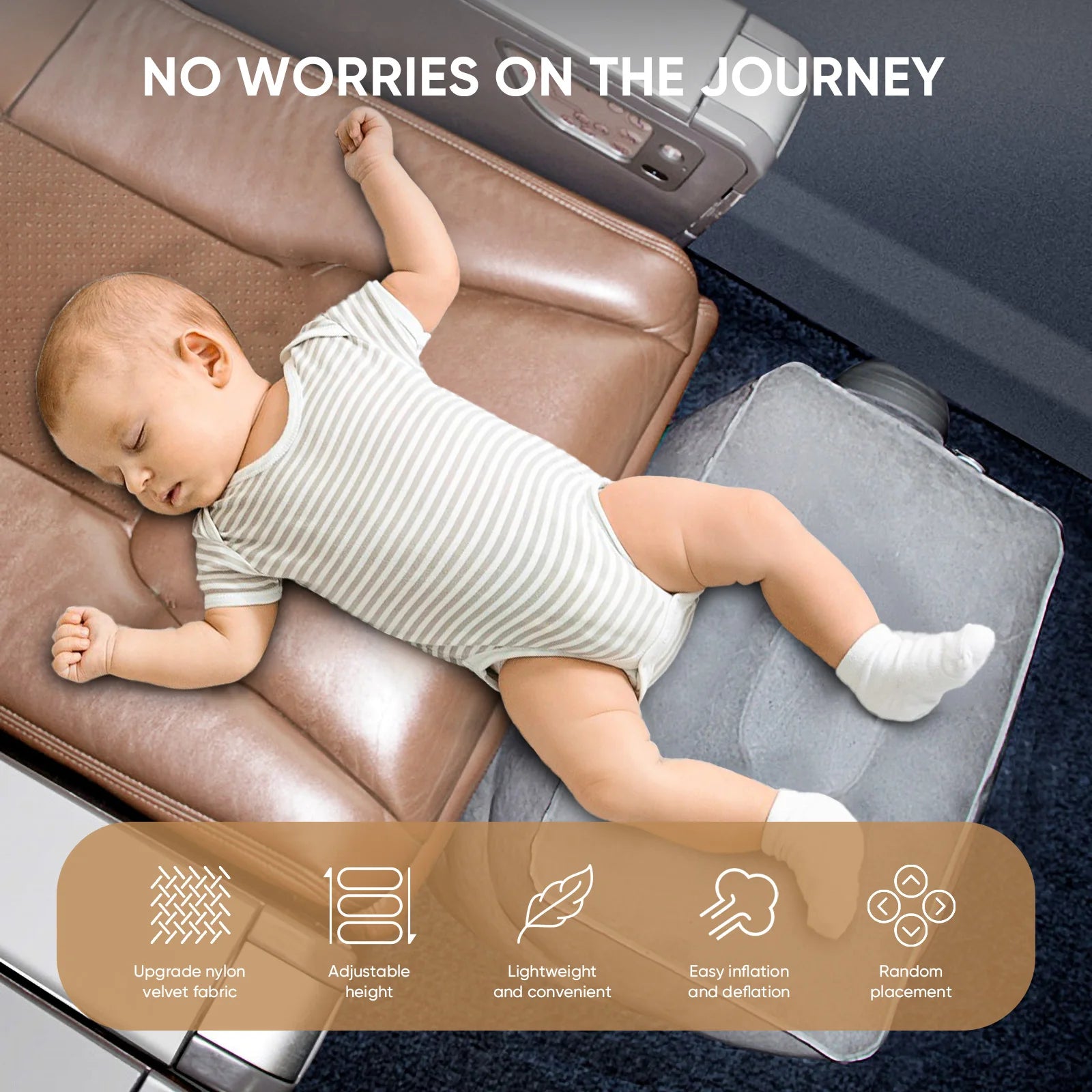 Airplane Foot Rest Travel Foot Rest Pillow Inflatable Travel Foot Rest for Airplanes Adjustable Height 3-Layer Ergonomic Folding