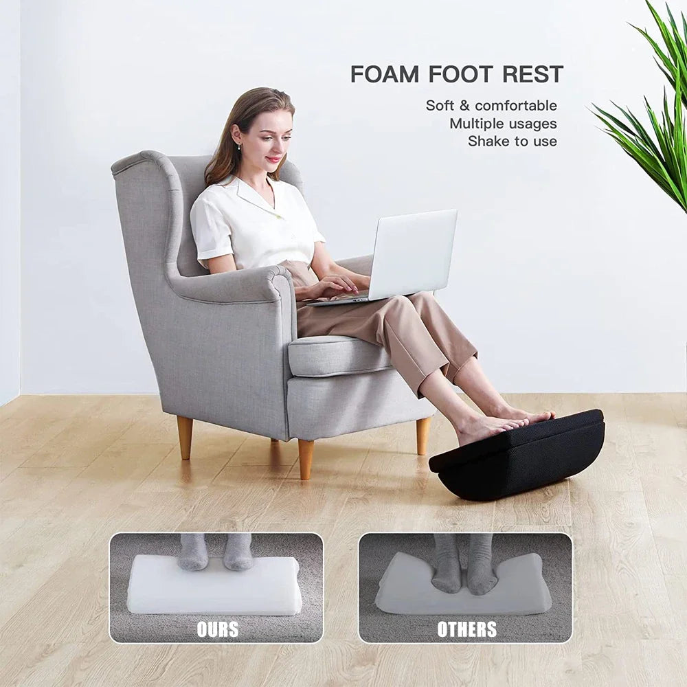 2 Adjustable Heights Foot Rest for Under Desk, Soft Memory Foam Foot Cushion Ergonomic for Office, Work, Car, Gaming, Computer