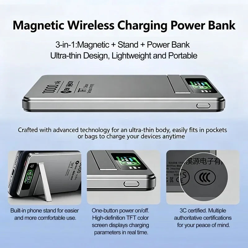 Wireless Magnetic Power Bank Travel Portable Fast Charging 5000mAh 10000mAh Capacity Digital Display For Phone Watch Earphones