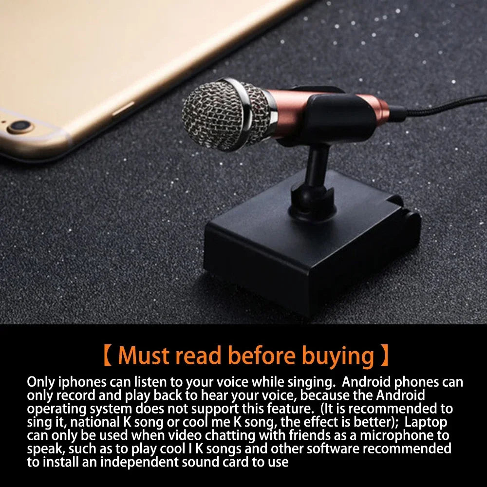 Mini Portable 3.5mm Stereo Studio Mic KTV Karaoke Mini Microphone for Smart Phone Laptop PC Desktop Handheld Audio Microphone