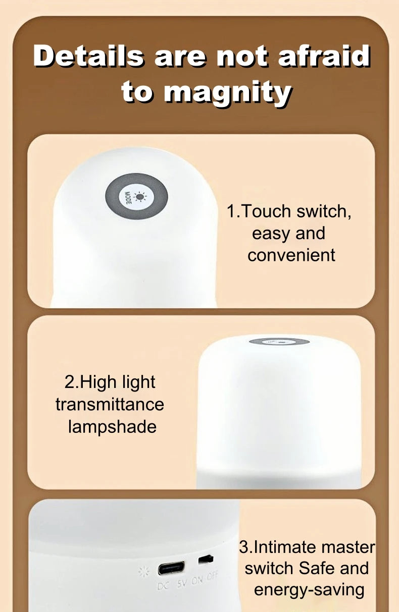 Touch Night Light Rechargeable 3 Color Wireless Baby's Room Bedside Lamp USB LED Night Light Ambient Soft Light For Kids Gift