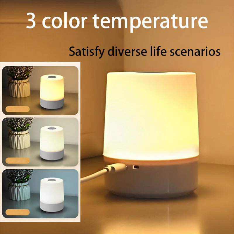 Touch Night Lamp USB LED Lamp Remote Control Switch Rechargeable Three Colors Lights Bedroom Portable Table Bedside Night Lamp