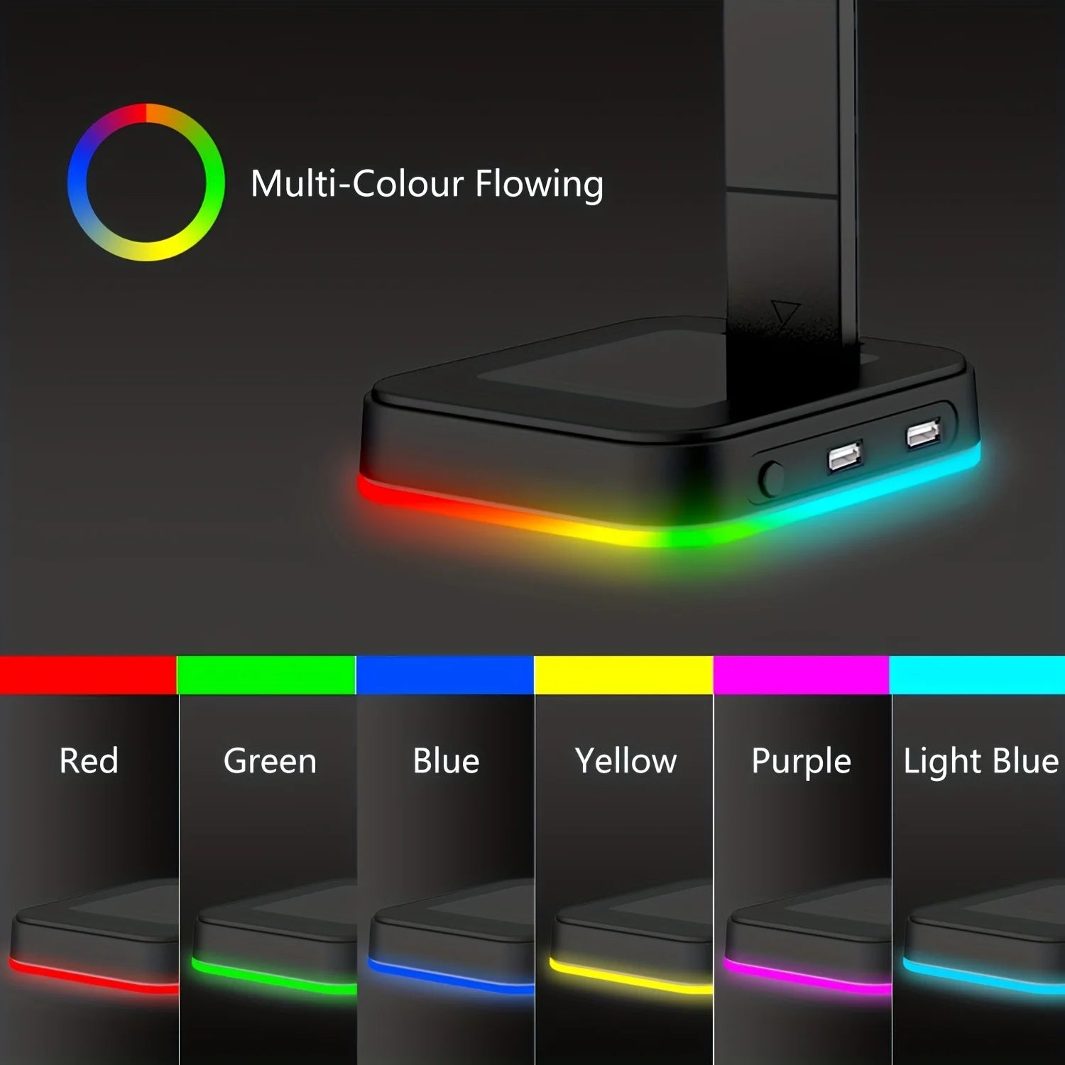 Gaming Headset Stand Adjustable Speed RGB Color-Changing LED with Dual USB Ports for Keyboard Mouse Headphones Phone Charging