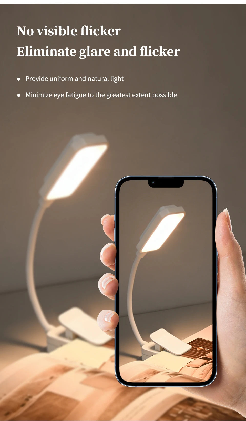 Mini Rechargeable Desk Lamp with Clip Eye Protection Portable Book Light 3 Colors Night Light Student Bedside Study Reading Lamp