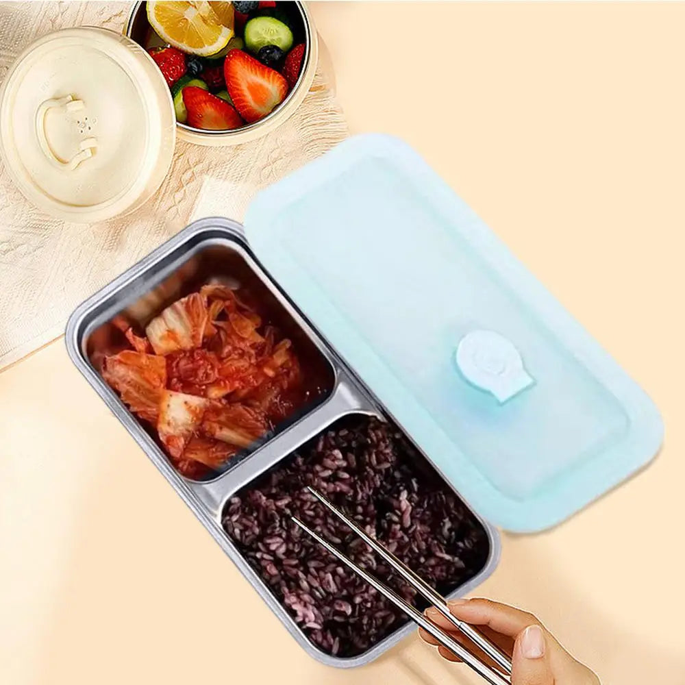 Stainless Steel Snack Containers For Kids Double Compartment Reusable Snack Containers Leak-proof Lunch Boxes For Sports Picnic