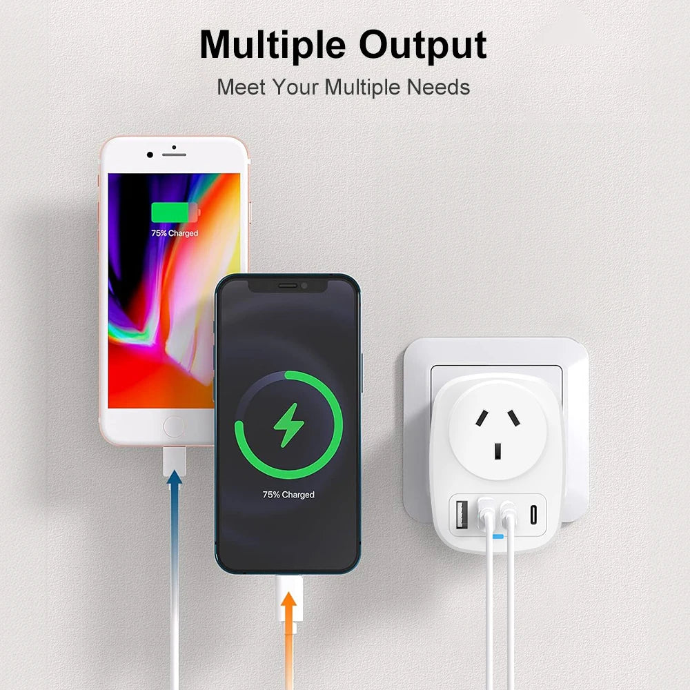 Universal Travel Adapter With 2 USB Ports 2 Type-C Charging All-in-one Travel Adapter EU/UK/US/AU Plug for Travel Power Adaptor