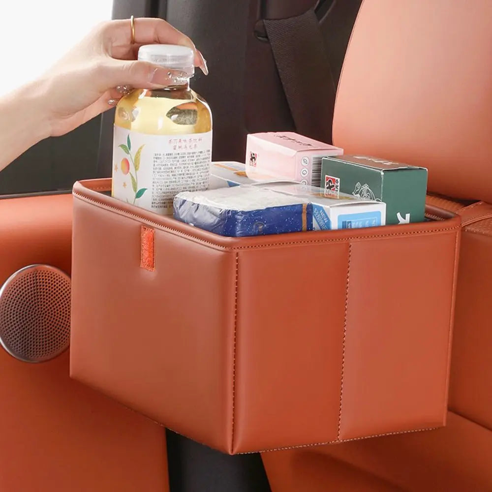 Leather Foldable Car Trash Bin Waterproof Space Saving Car Backseat Storage Box Universal Foldable Vehicle Trash Can
