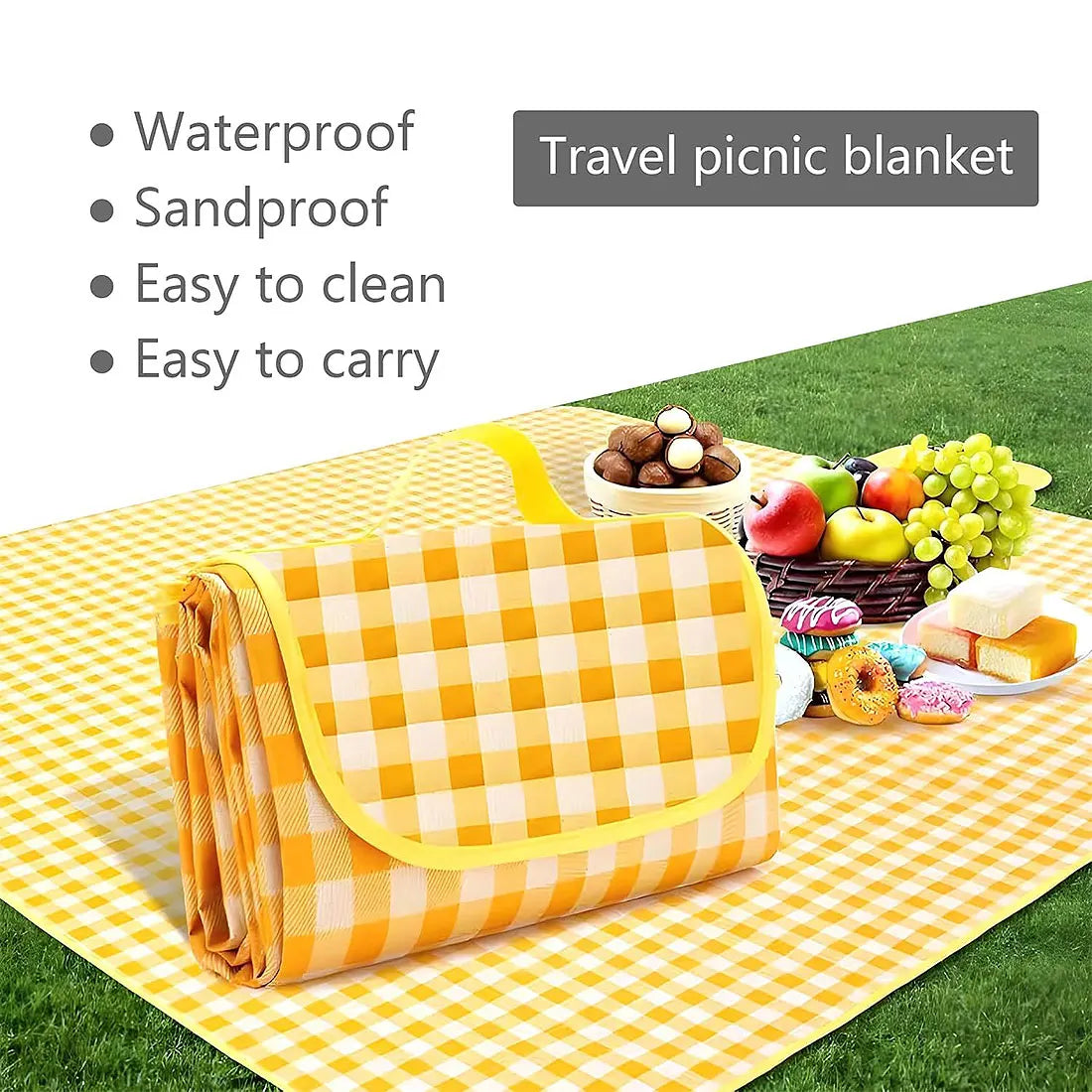 Portable Waterproof Picnic Blanket Comfortable All Weather Outdoor Mat for Beach Park Concert Festival Camping and Lounge