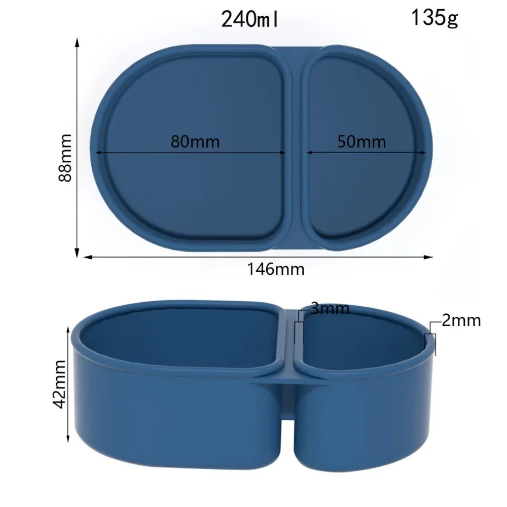 Premium Silicone Reusable Snack Containers,Double Compartment Snackle Box,Leakproof Sauce and Salad Box, for,Picnics,Office