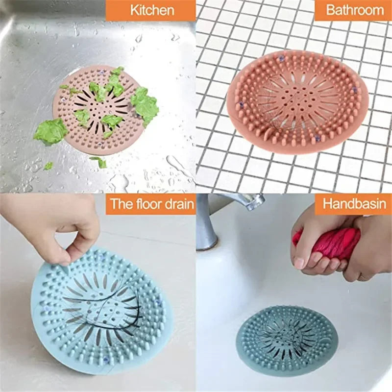 2Pcs Round Silicone Drain Hair Catcher, Kitchen Sink Strainer Bathroom Shower Bath Stopper Drain Cover Hair Trap for Kitchen