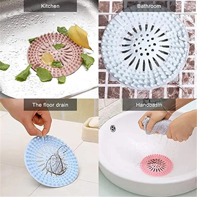 2Pcs Round Silicone Drain Hair Catcher, Kitchen Sink Strainer Bathroom Shower Bath Stopper Drain Cover Hair Trap for Kitchen