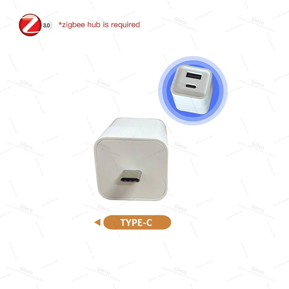 Zigbee Micro USB Type-C Adaptor Switch 2Gang 5V Mini USB Power Adaptor Charge Plug For Smart Life Tuya Home Automation Scene Z2M