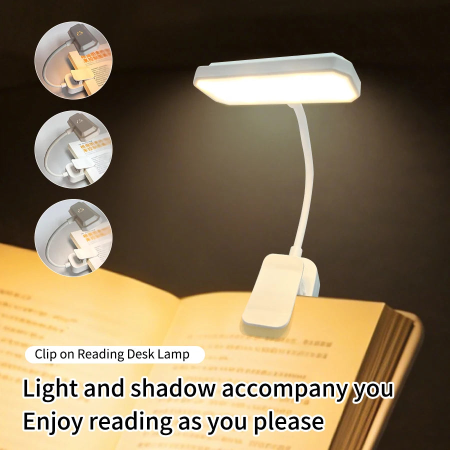 Mini Rechargeable Desk Lamp with Clip Eye Protection Portable Book Light 3 Colors Night Light Student Bedside Study Reading Lamp