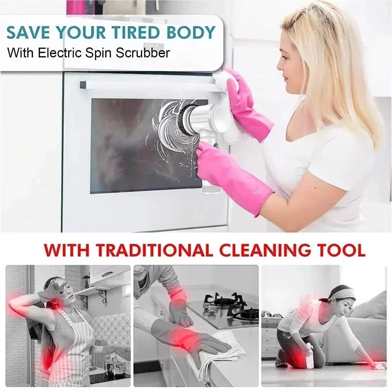 Electric Spin Scrubber Bathroom Cleaning Brush with 5 Brush Heads 5 in 1 Cleaning Brush Kitchen Dishwashing Brush Gadgets