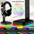 Gaming Headset Stand Adjustable Speed RGB Color-Changing LED with Dual USB Ports for Keyboard Mouse Headphones Phone Charging