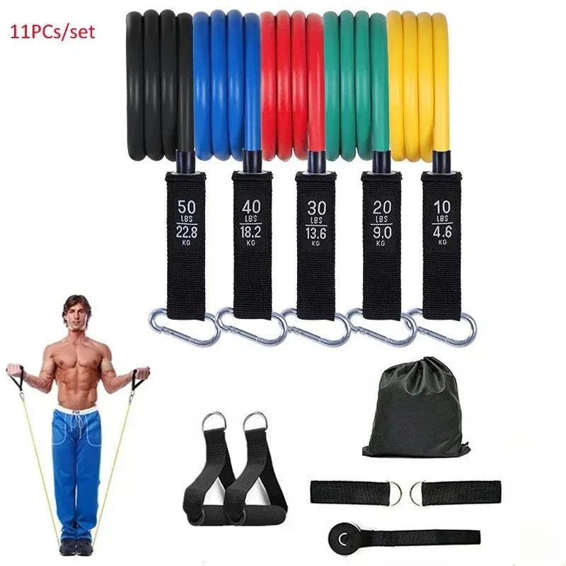 11pcs 100/150LB Resistance Bands Set, Portable Fitness Equipment,Strength Training Bands for Home Gym,Workout Excercise Band