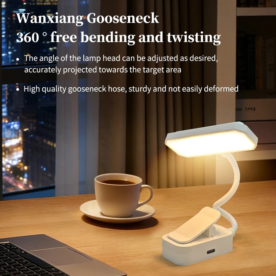 Mini Rechargeable Desk Lamp with Clip Eye Protection Portable Book Light 3 Colors Night Light Student Bedside Study Reading Lamp
