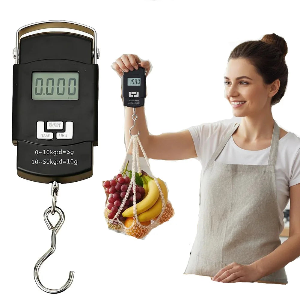 Portable 50kg Scale with Rule Digital LCD Display Electronic Luggage Hanging Suitcase Travel Weighs Baggage Tool