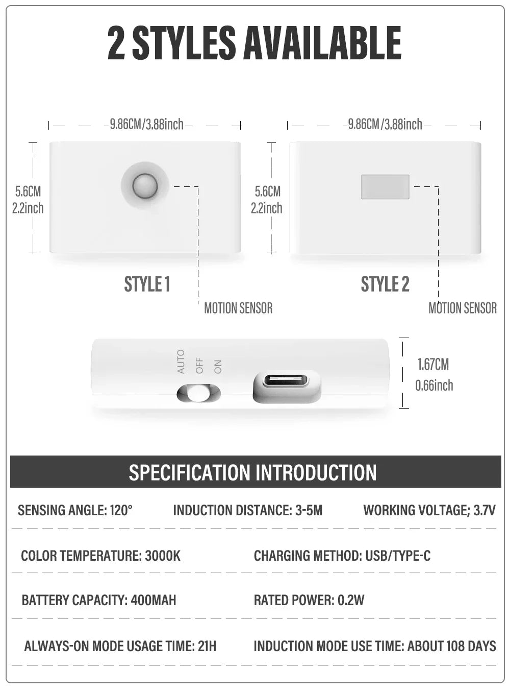 Motion Sensor Night Light,Rechargeable Powered LED Closet Lights,Wireless Magnetic Cabinet Lamp for Indoor Bedroom Kitchen Stair