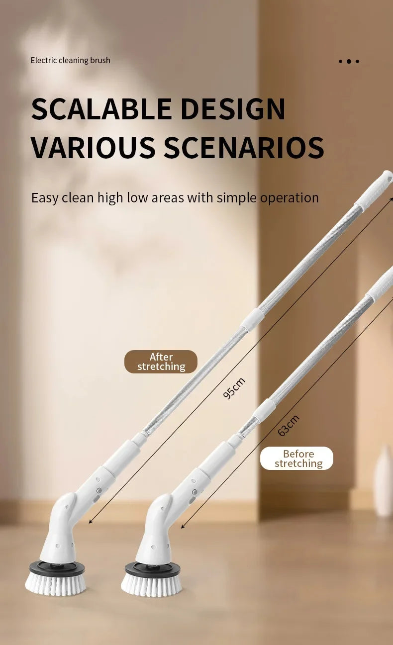 Electric Spin Scrubber Cordless Multi-Function Low Noise Electric Cleaning Brush Replaceable Brush Heads And Adjustable Handle
