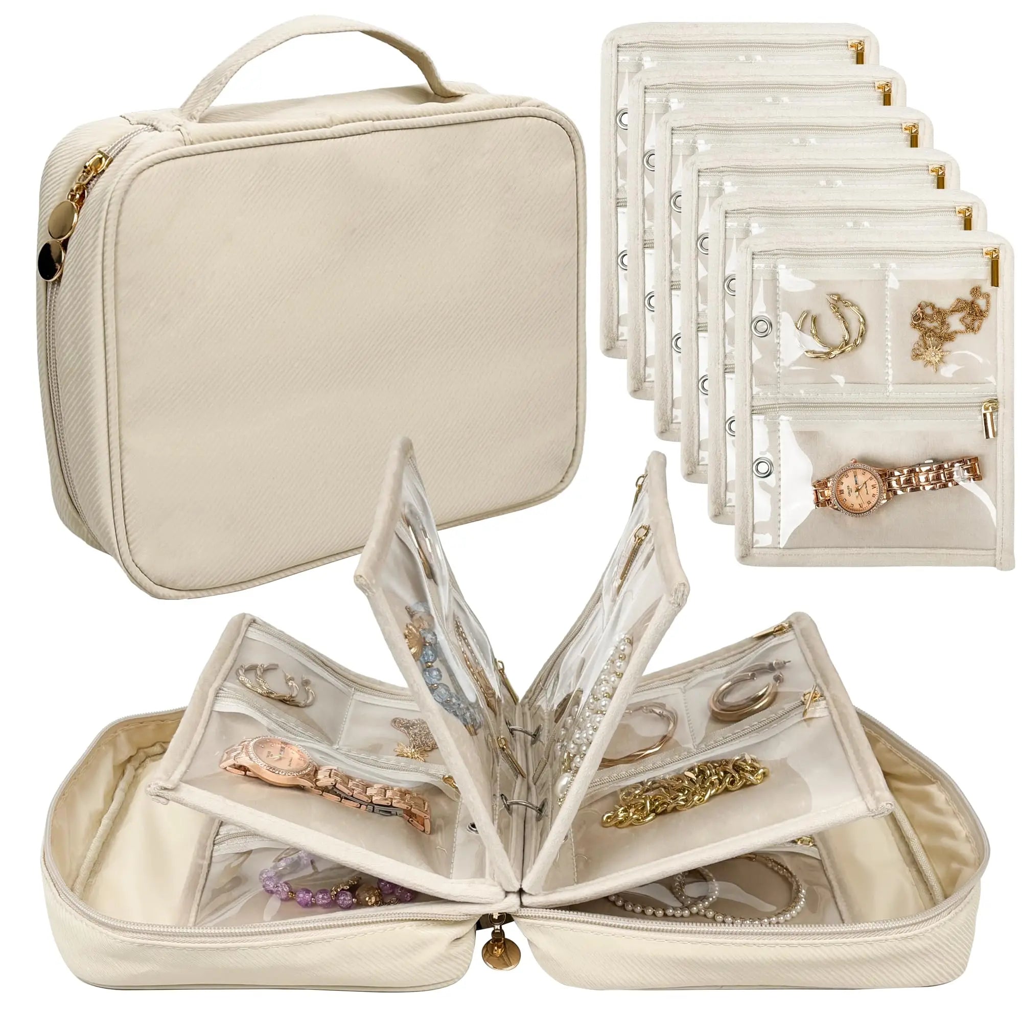 Travel Jewelry Organizer Case,Jewelry Bags Jewelry Storage Book Binder with Clear Zipper Velvet Pouch for Traveling,Earrings