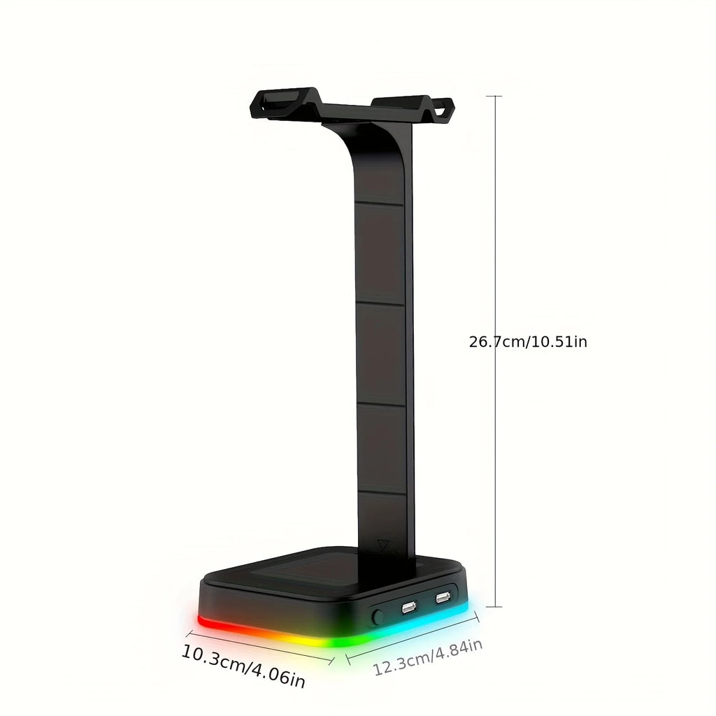 Gaming Headset Stand Adjustable Speed RGB Color-Changing LED with Dual USB Ports for Keyboard Mouse Headphones Phone Charging