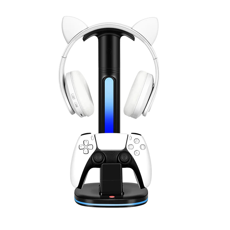 LED Display Stand for PS5 Game Controller & Headphone Charging Station for Playstation 5 Gamepad Headset Stand Accessories