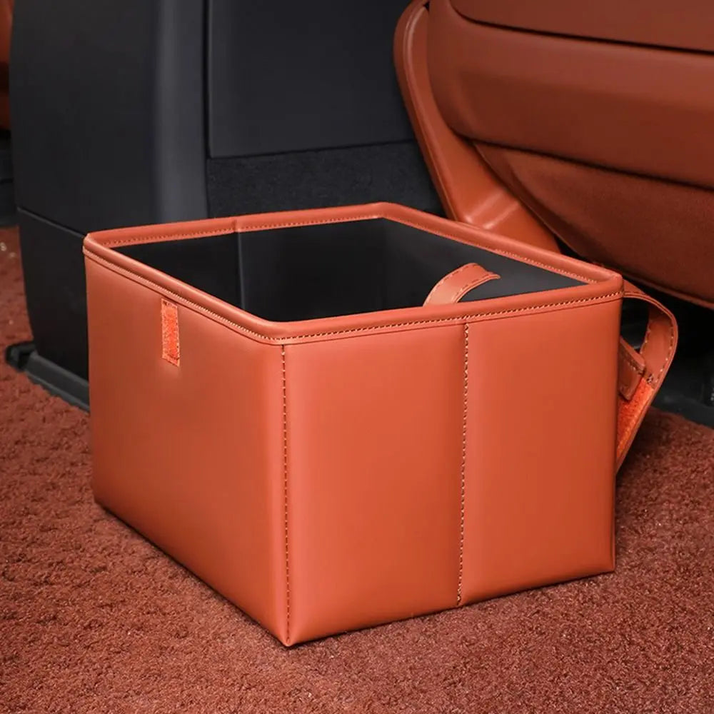 Leather Foldable Car Trash Bin Waterproof Space Saving Car Backseat Storage Box Universal Foldable Vehicle Trash Can
