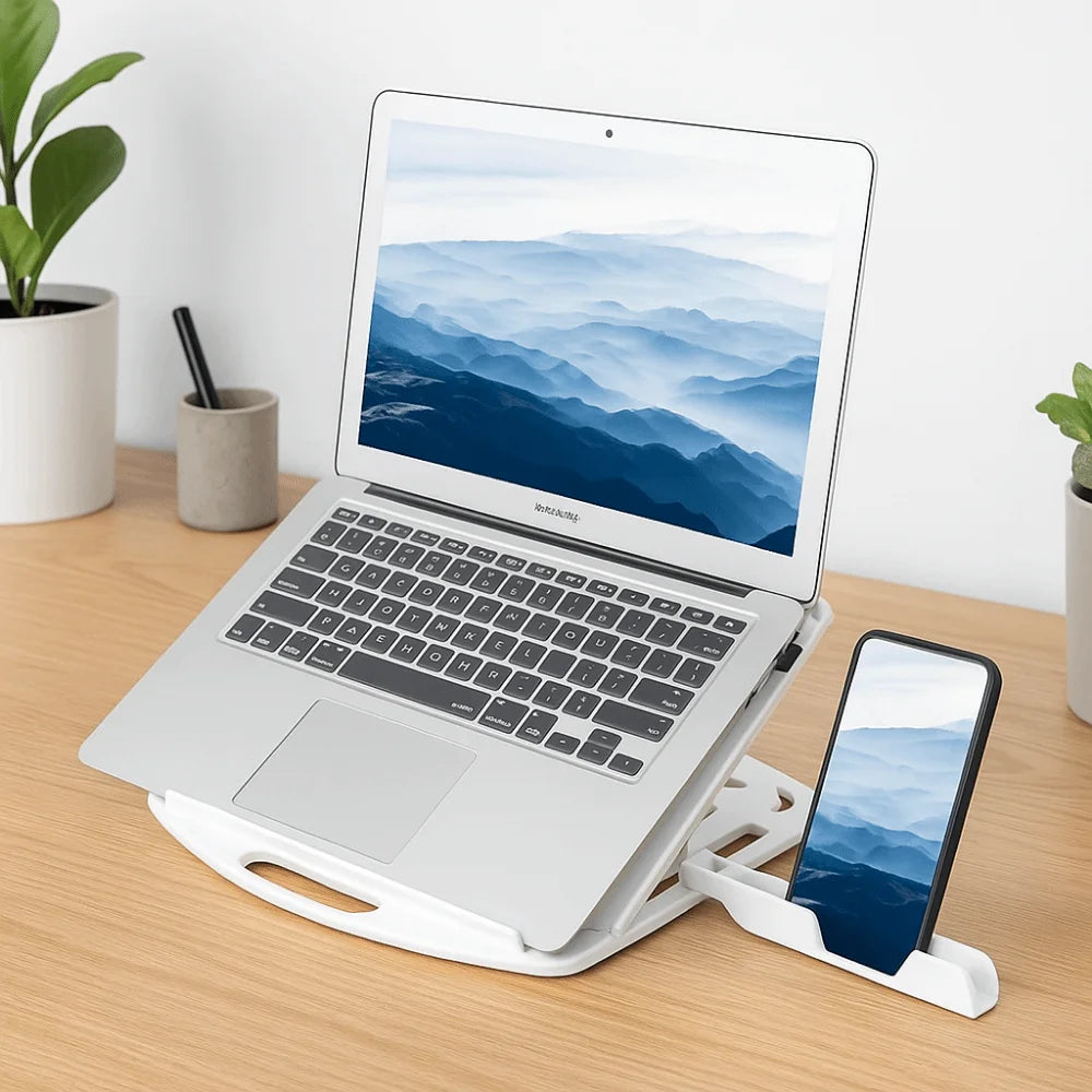 Bracket Plastic Laptop Stand Foldable With Phone Holder Desktop Holder 2 IN 1 Multiple Height Ergonomic Laptop Riser Watching TV