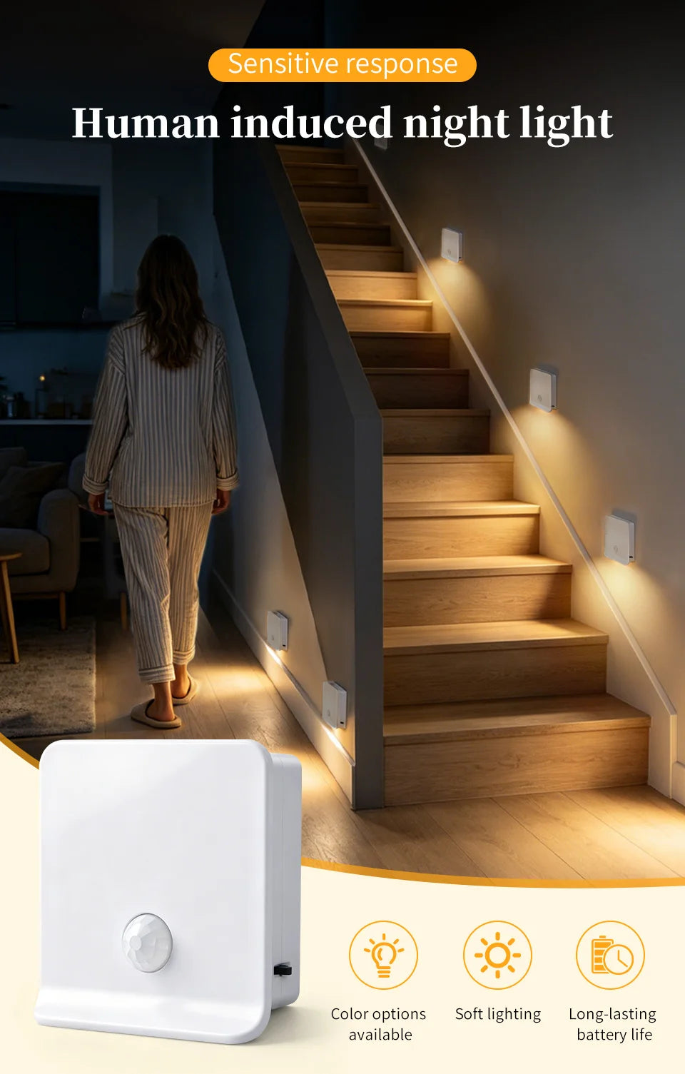 Motion Sensor Led Stair Closet Lights Rechargeable Stick on Anywhere Portable Hallway Bedroom Under Cabinet Kitchen Night Lamp
