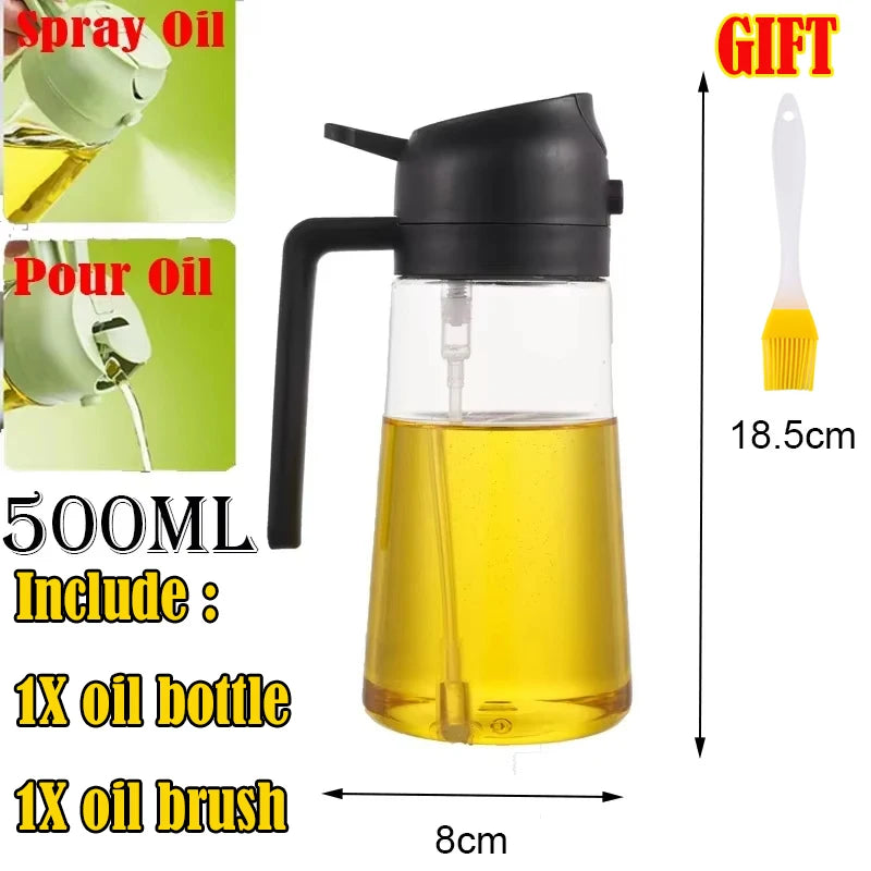 2 in 1 Pour Spray Sprayer Kitchen Fryer Air Spray Oil Dispenser Bottle for Olive Oil Cooking Frying BBQ Camping Large Capacity