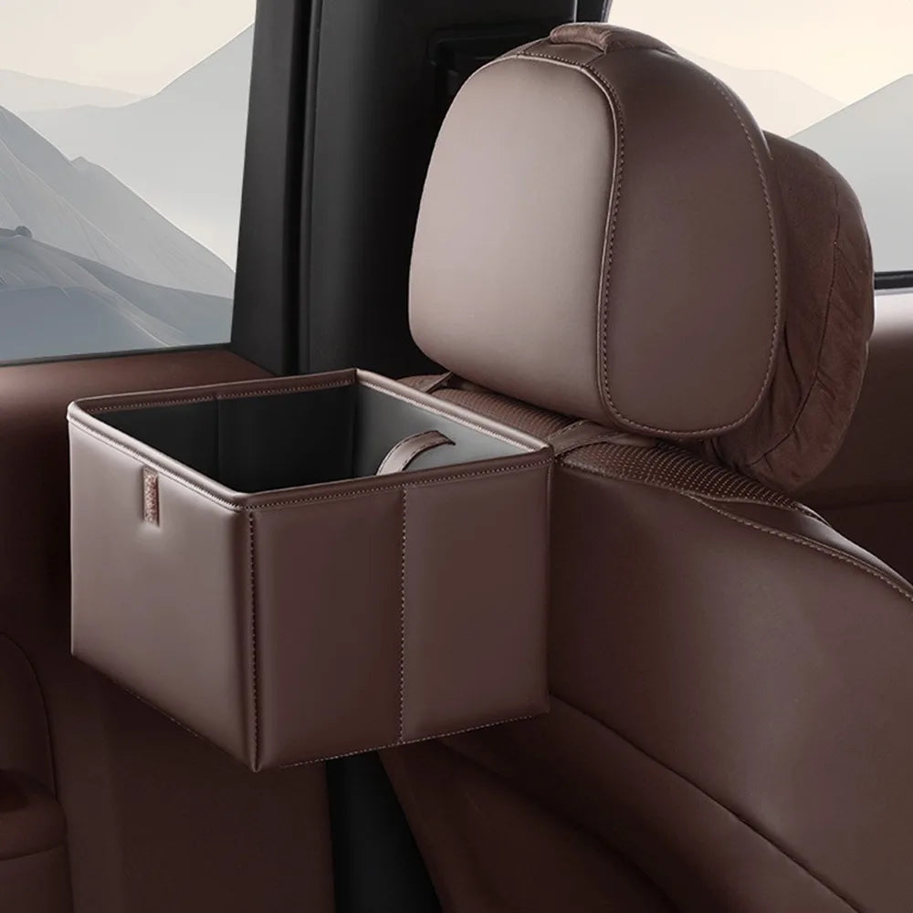 Leather Foldable Car Trash Bin Waterproof Space Saving Car Backseat Storage Box Universal Foldable Vehicle Trash Can