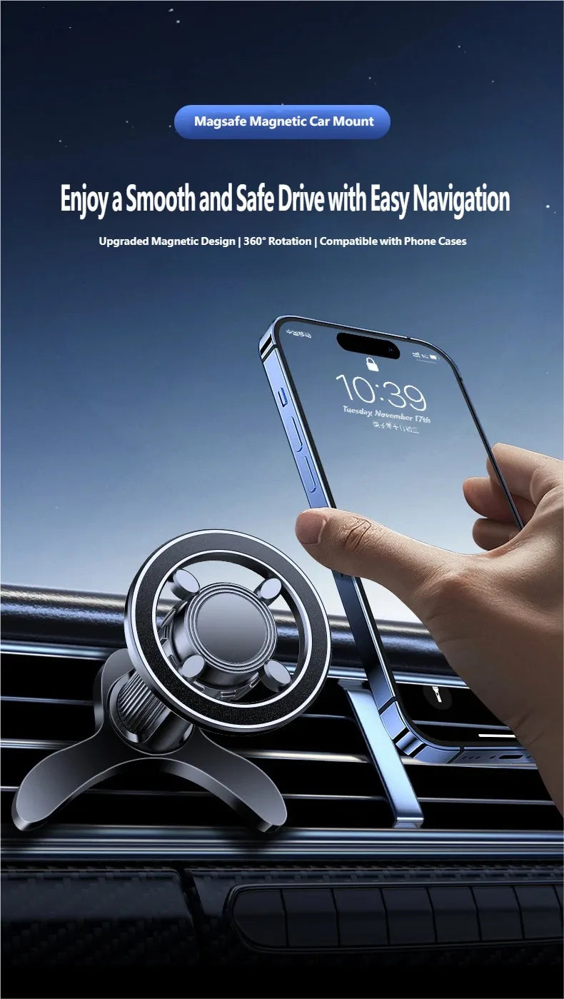 Magnetic Car Phone Mount in Car Phone Holder Air Vent Magnetic, 17 N52 Magnets Universal Mobile Phone Holders for iPhone/Android