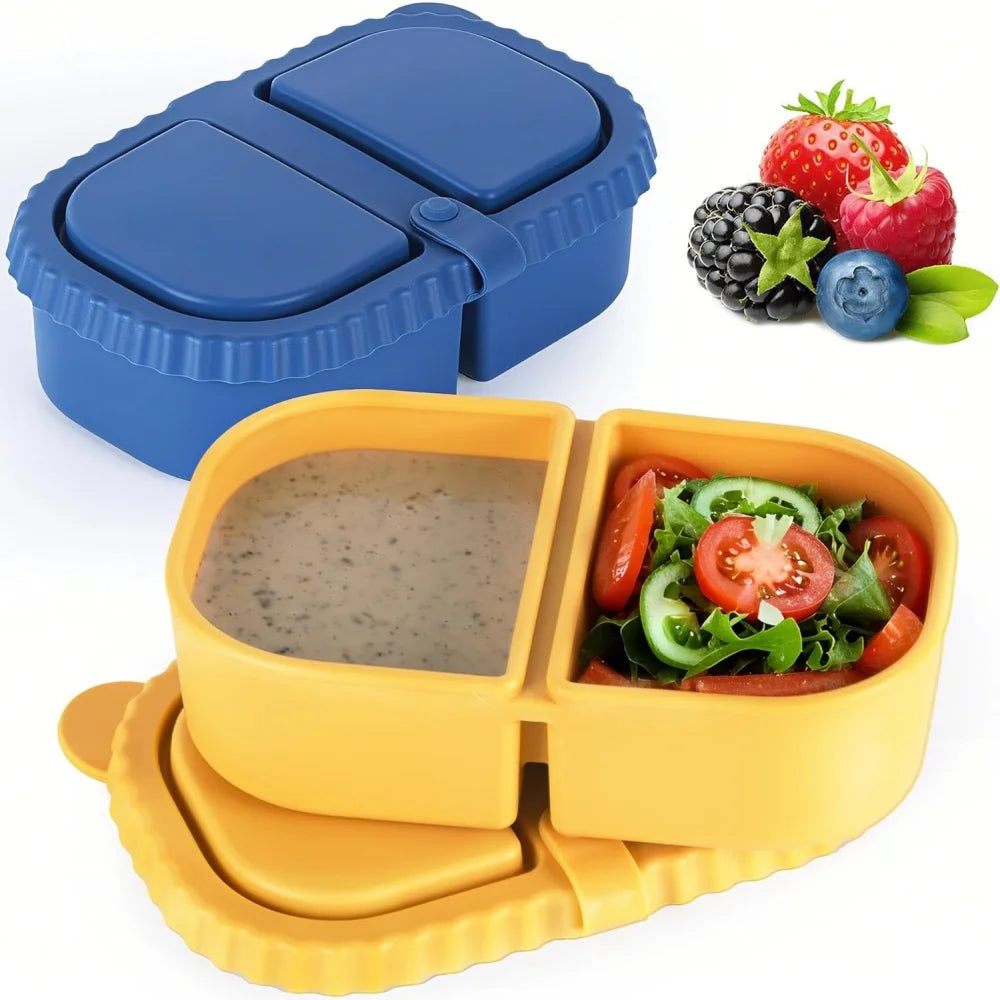 Premium Silicone Reusable Snack Containers,Double Compartment Snackle Box,Leakproof Sauce and Salad Box, for,Picnics,Office