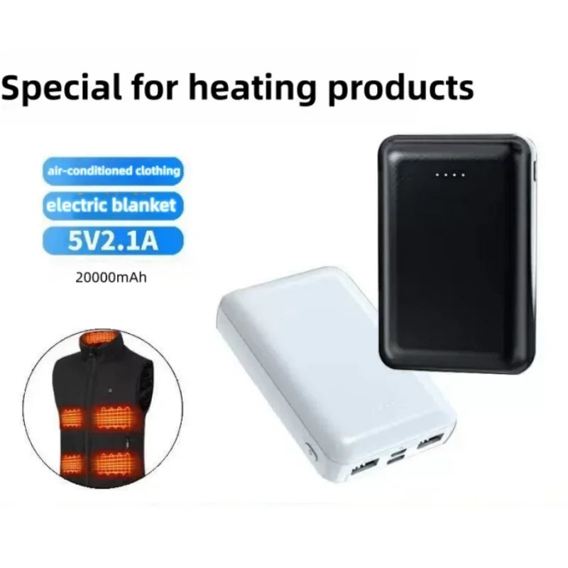 New 20000mAh Power Bank Portable USB Charger Fast Charging External Battery Pack Heating Vest Jacket Scarf Socks Glove Equipment