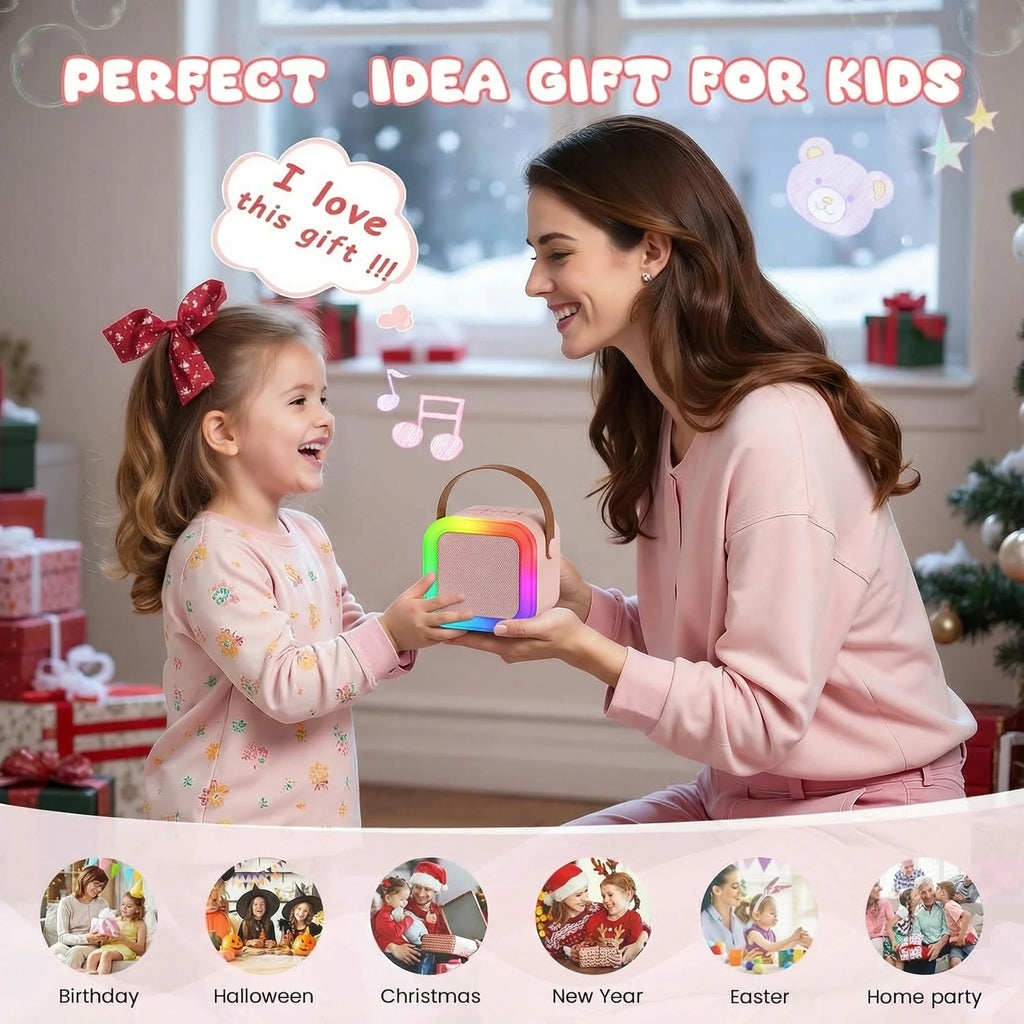 Portable Mini Karaoke Machine With 2 Wireless Microphones Bluetooth 5.0 Speaker RGB Lights Voice Change for Home Party Kids Gift