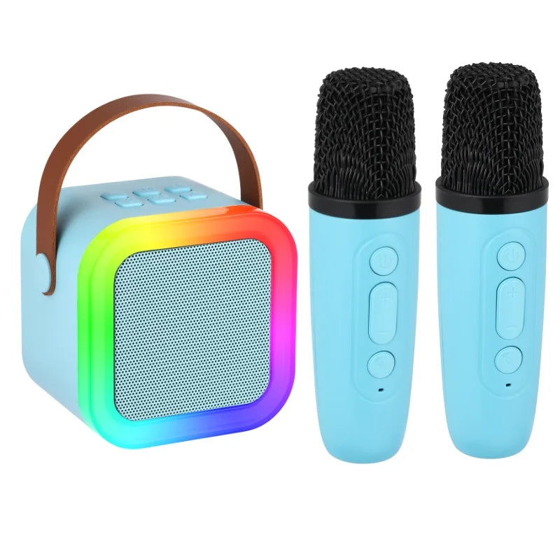Portable Mini Karaoke Machine With 2 Wireless Microphones Bluetooth 5.0 Speaker RGB Lights Voice Change for Home Party Kids Gift