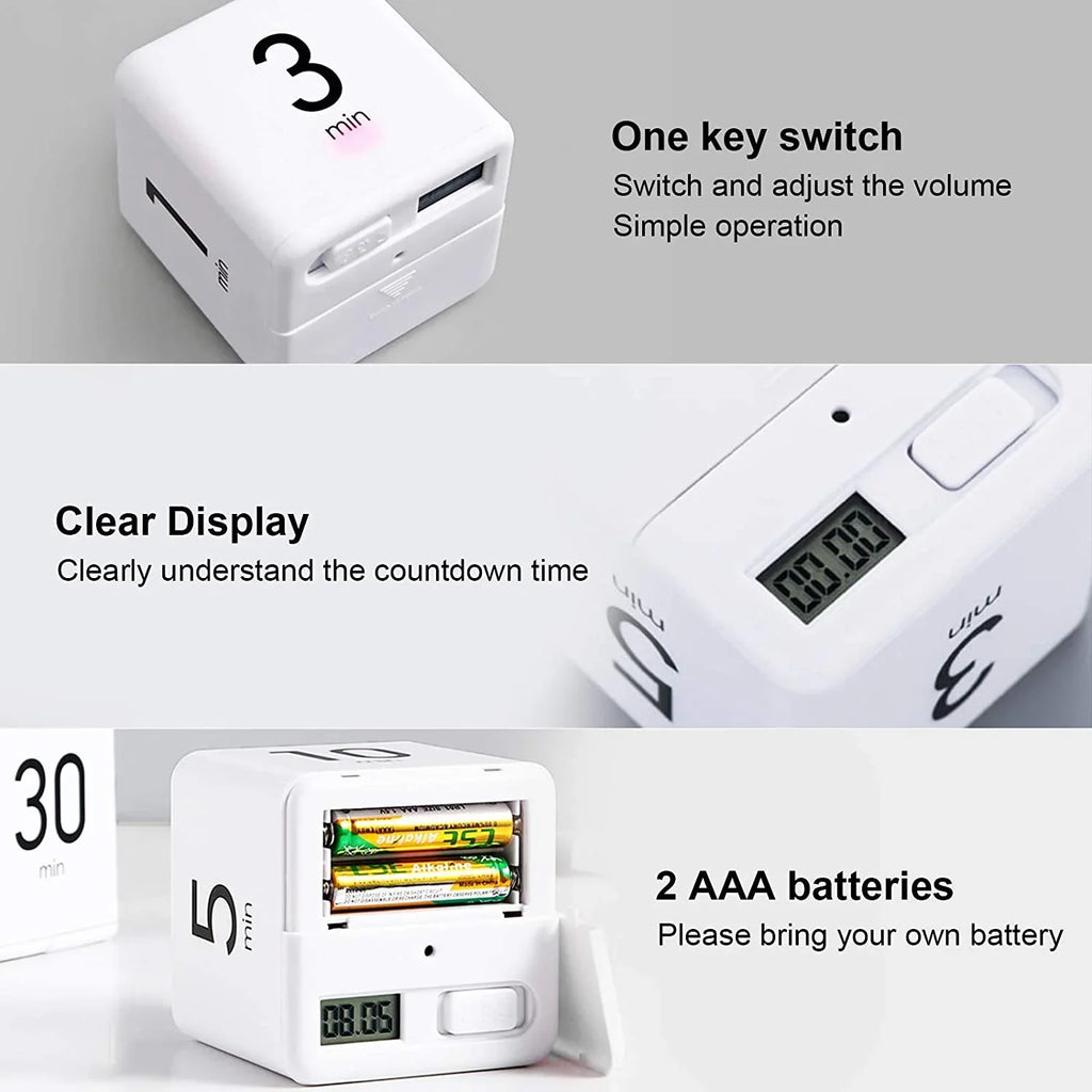 Cube Timer, Kitchen  Child  Exercise  Gravity Sensor Flip  for Time Management and Countdown Settings