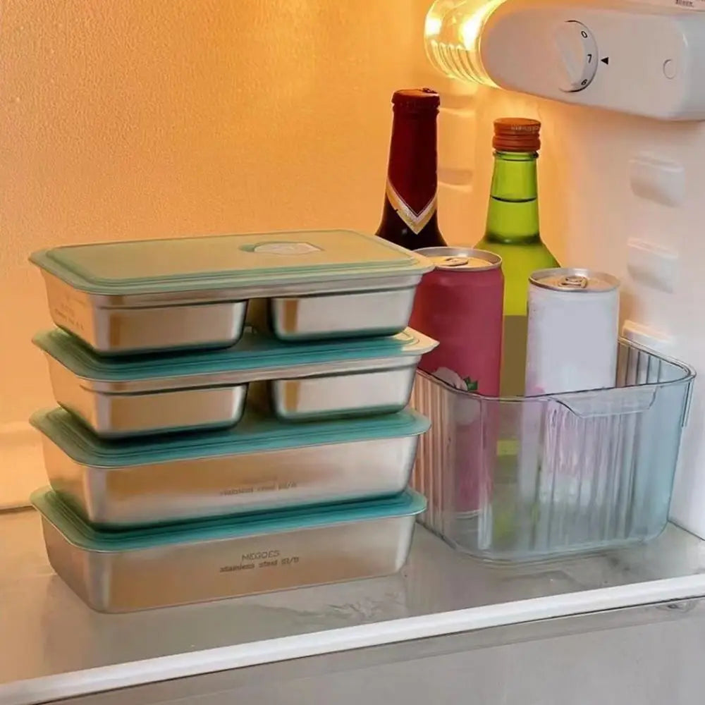 Stainless Steel Snack Containers For Kids Double Compartment Reusable Snack Containers Leak-proof Lunch Boxes For Sports Picnic