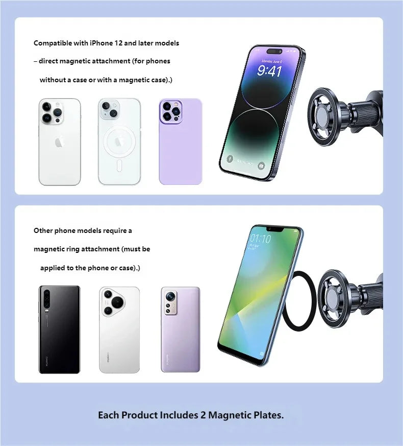 Magnetic Car Phone Mount in Car Phone Holder Air Vent Magnetic, 17 N52 Magnets Universal Mobile Phone Holders for iPhone/Android
